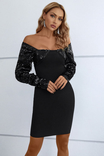 Sequin Off-Shoulder Mini Dress.