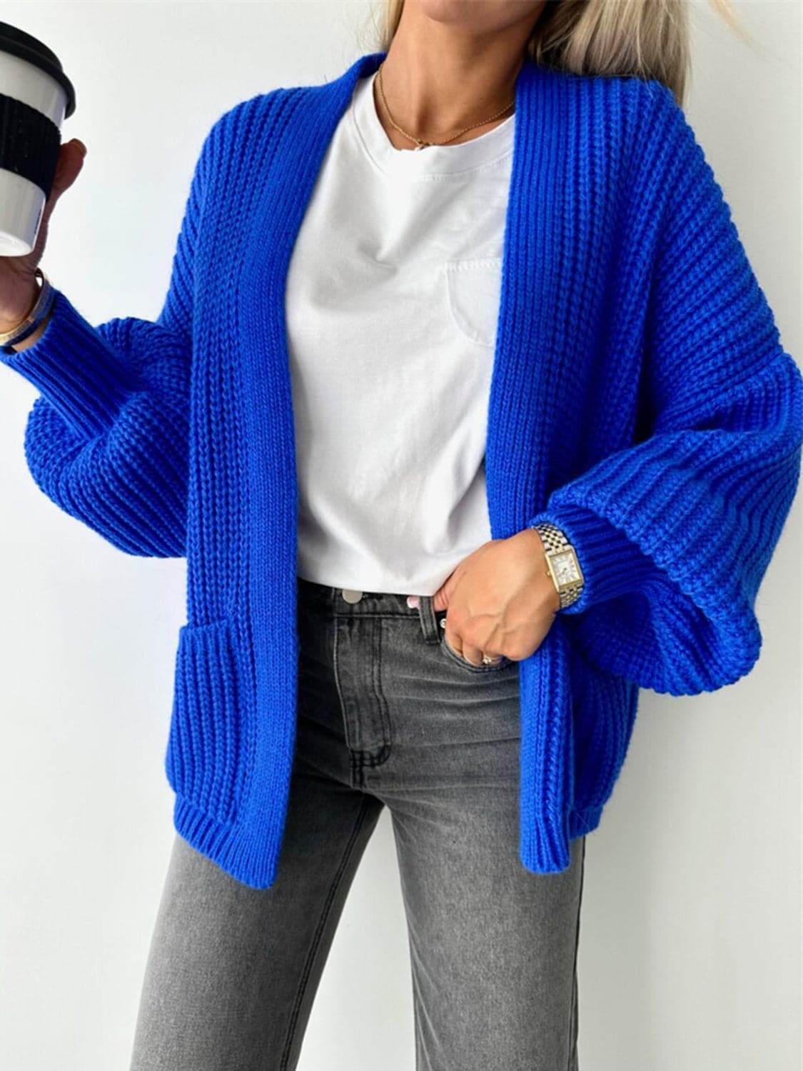 Open Front Dropped Shoulder Cardigan.