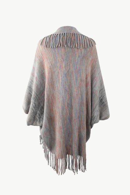 Multicolored Fringe Trim Poncho.