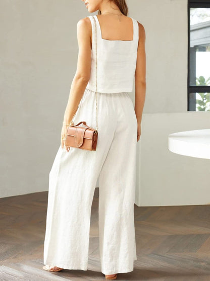 Square Neck Top and Wide Leg Pants Set.