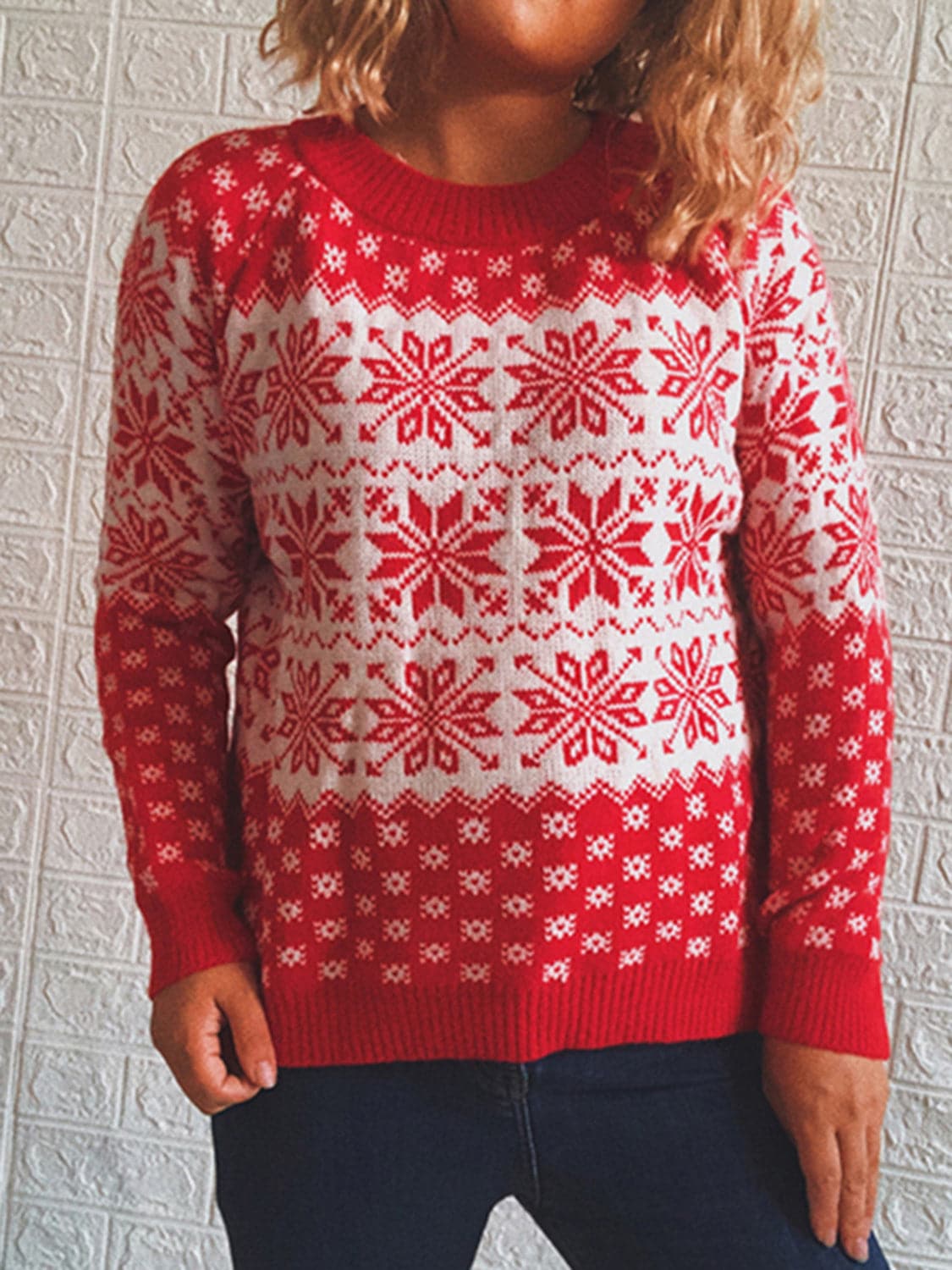 Snowflake Pattern Long Sleeve Sweater.