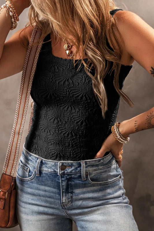 Floral Jacquard Square Neck Tank Simply Love