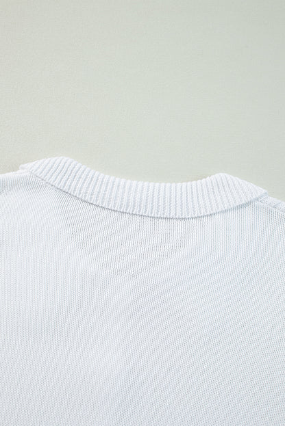 Elegant White Collared Casual Button-Up Sweater with Loose Fit