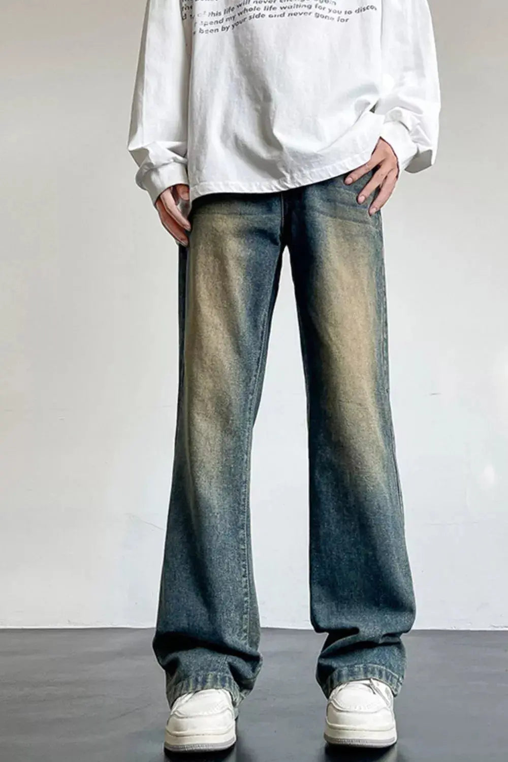 Men's Full Size Vintage Wash Wide Leg Jeans Plus Size Simply Love
