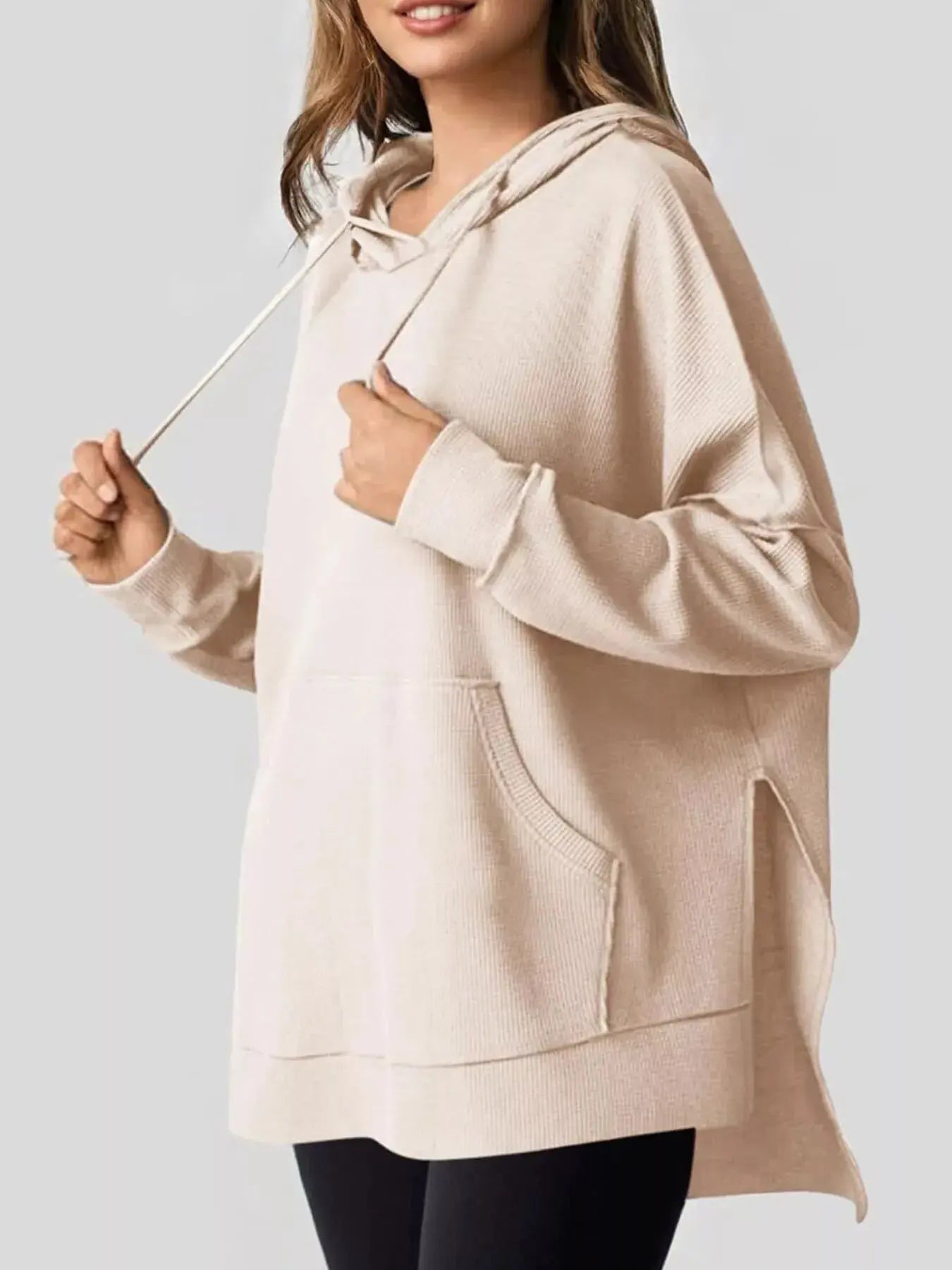 Oversized Drawstring Side Slit Hoodie Simply Love