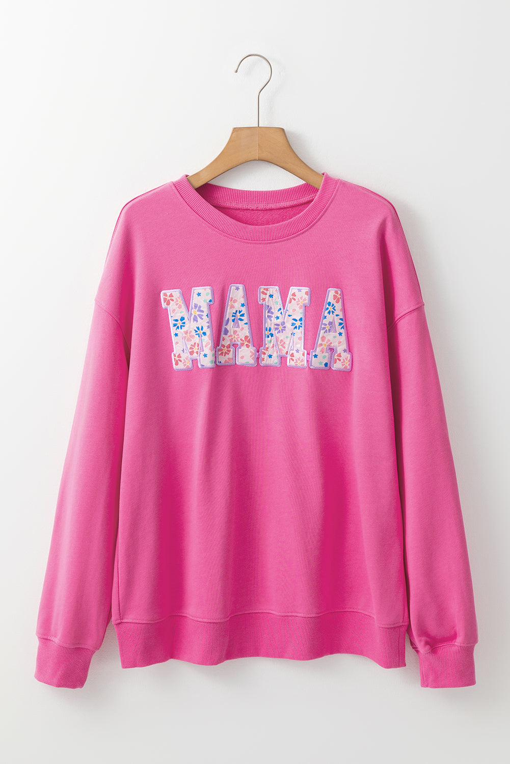 Floral mama embroidered pullover in rose red