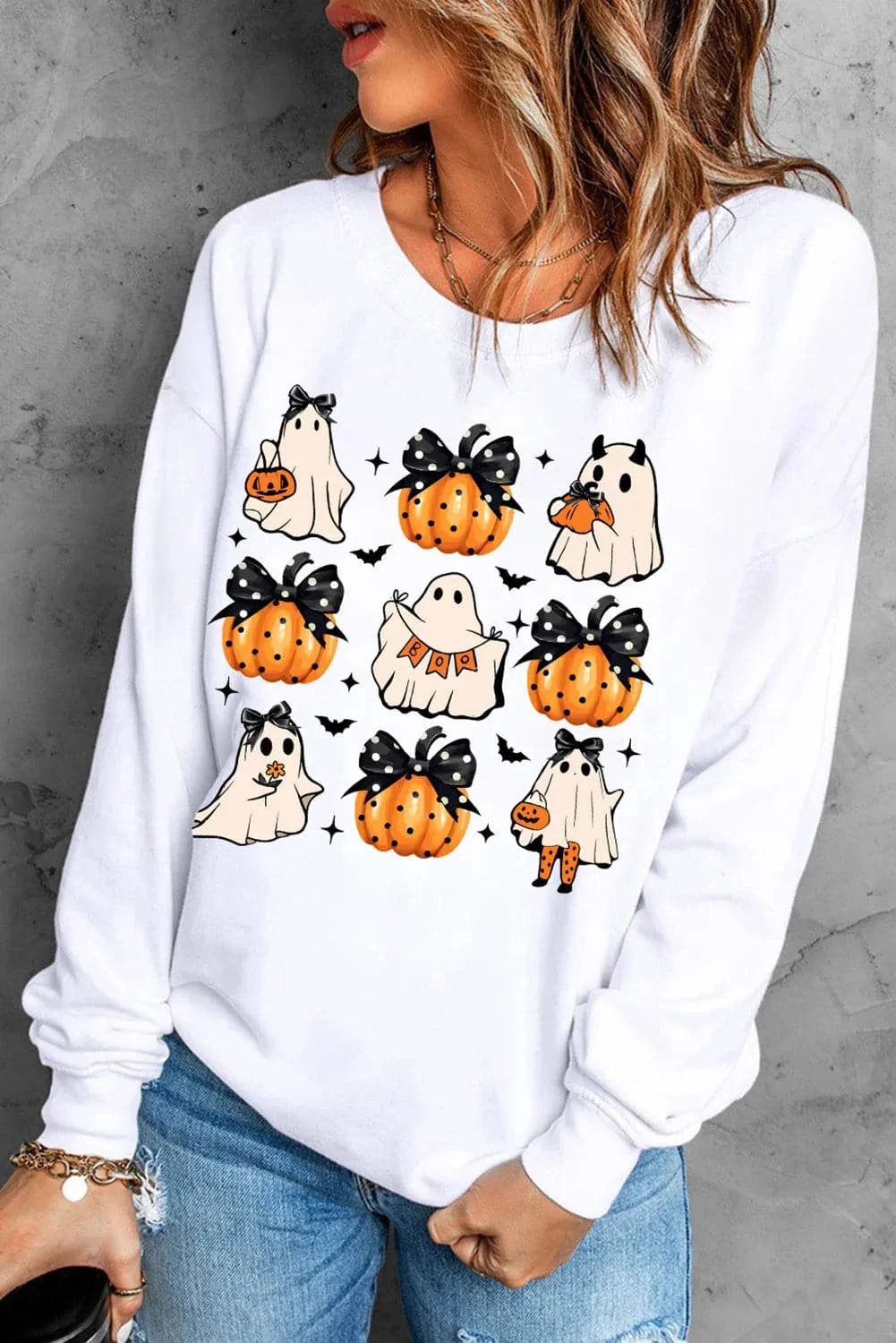 Halloween pumpkin and ghost graphic sweatshirt