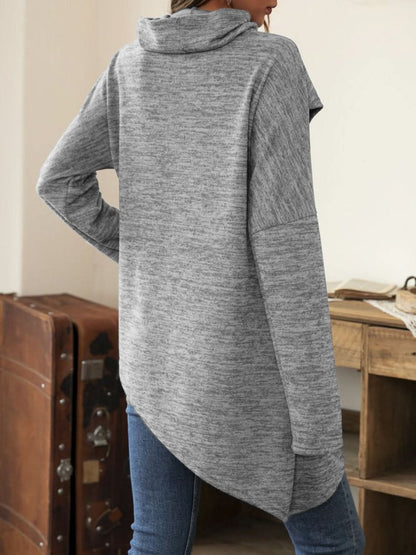 Asymmetrical hem cowl neck tee