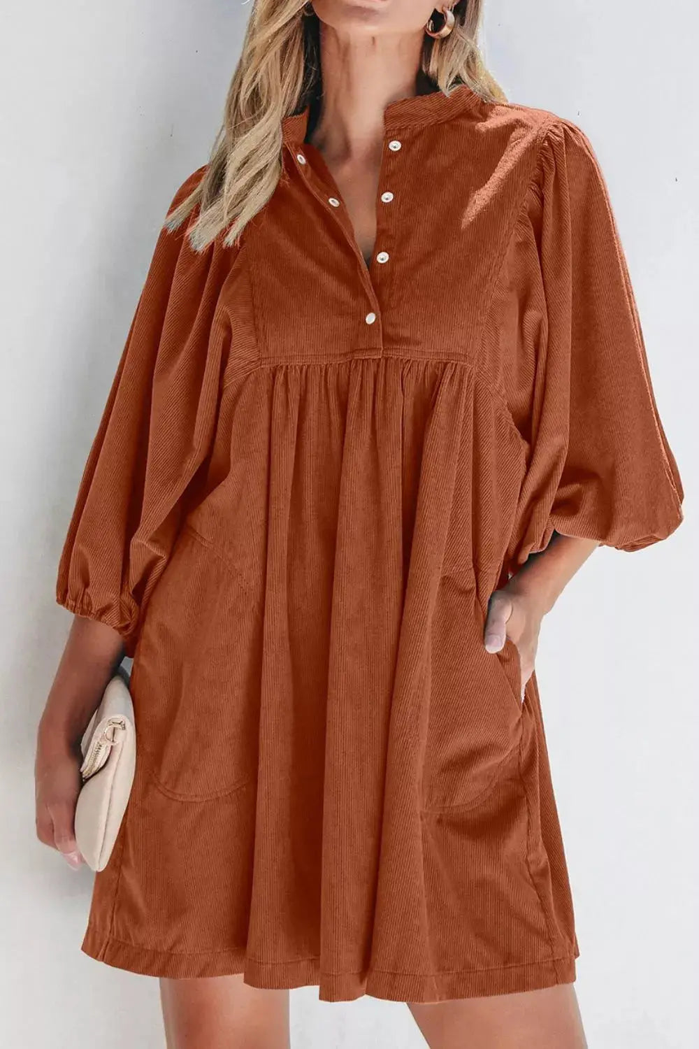 Corduroy Button-Down Babydoll Dress Simply Love