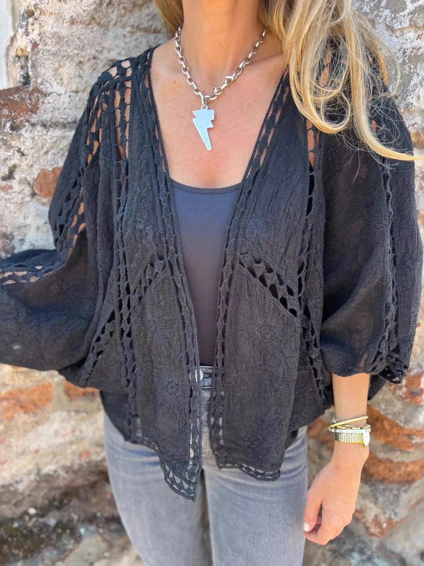 Full Size Embroidered Open Front Cardigan Plus Size Simply Love