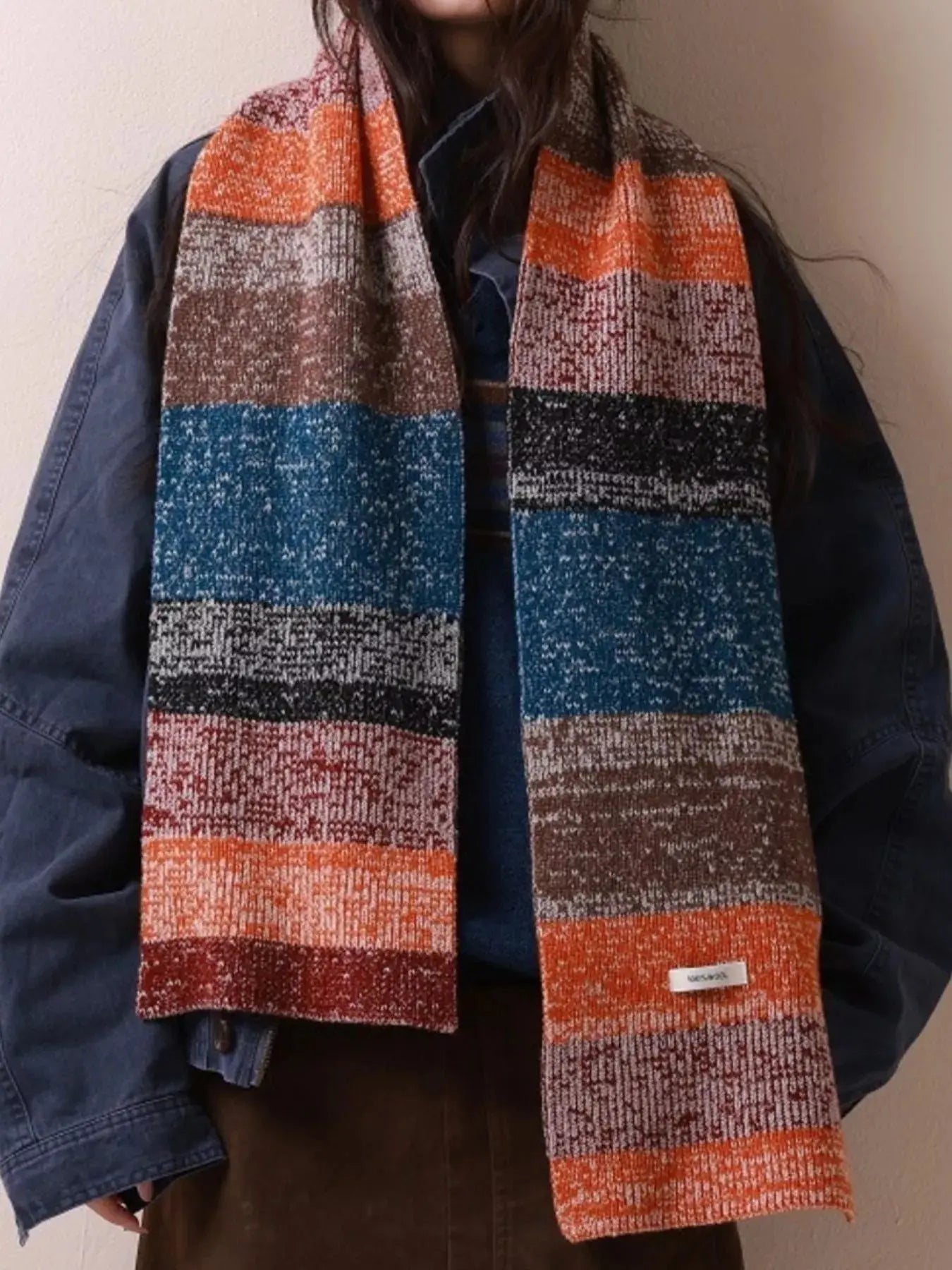 100% Wool Color Block Knitted Scarf Simply Love