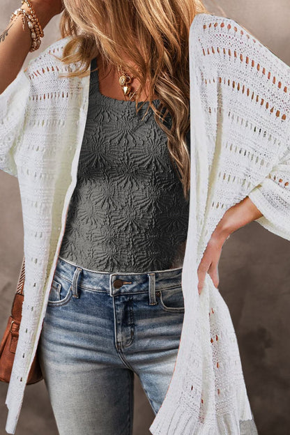 Openwork Open Front Long Sleeve Cardigan.