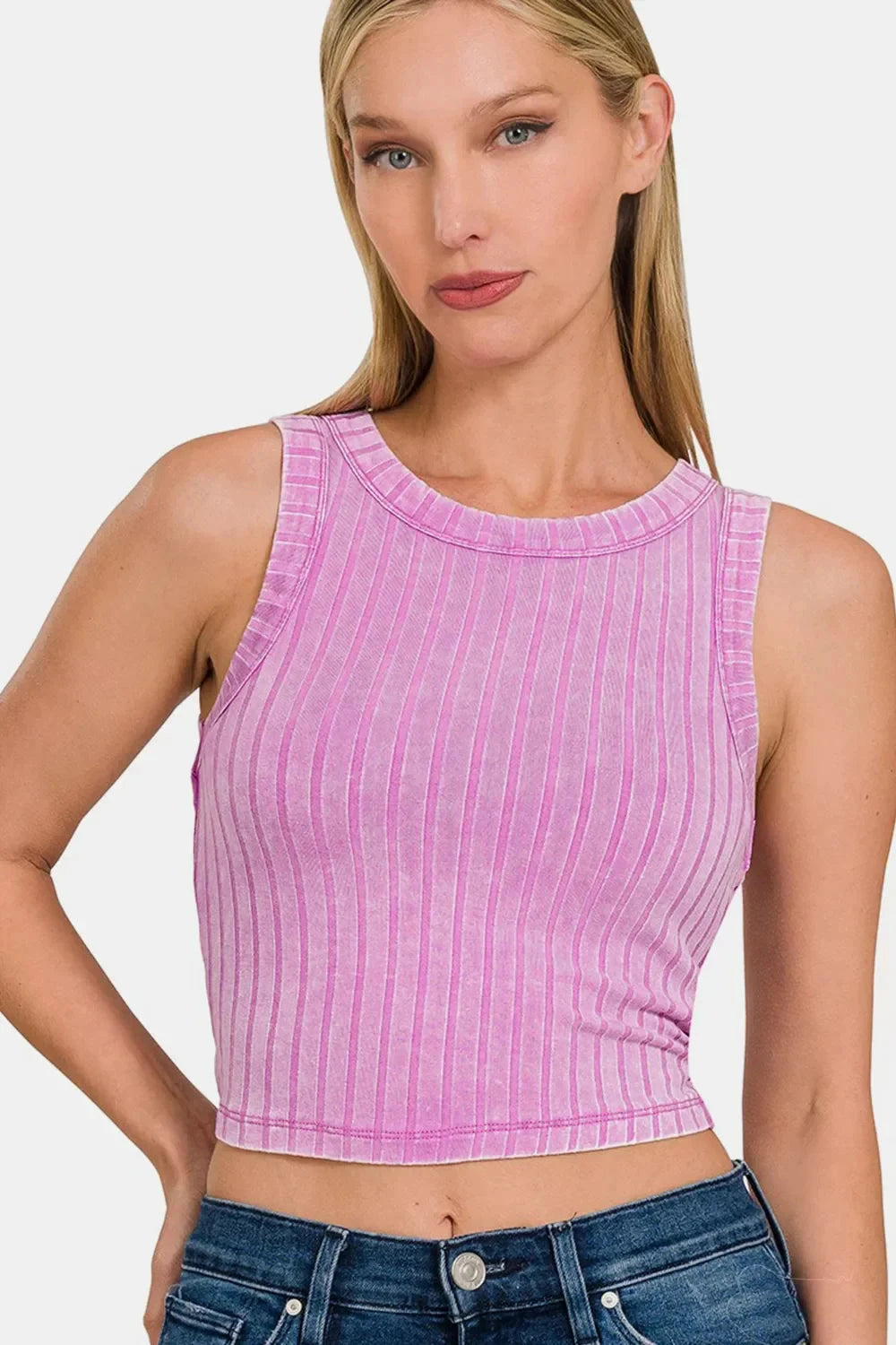 Zenana Ribbed Round Neck Cropped Tank Coco’s Tee Boutique