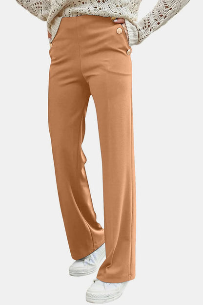 Button-Detail High Waist Trousers