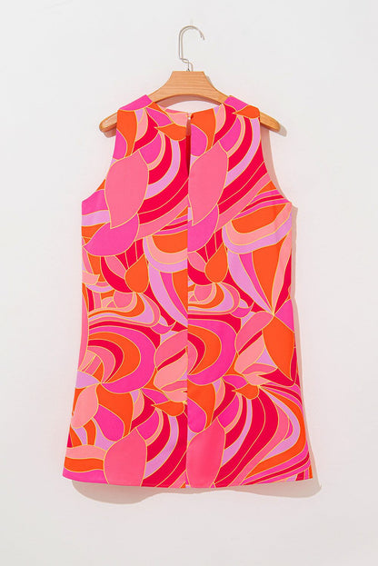 Rose Abstract Floral Print Sleeveless Shift Mini Dress