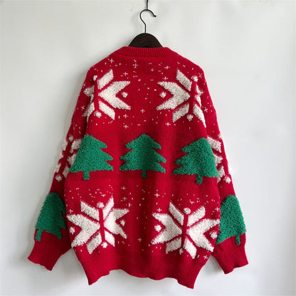 Snowflake Round Neck Long Sleeve Sweater.