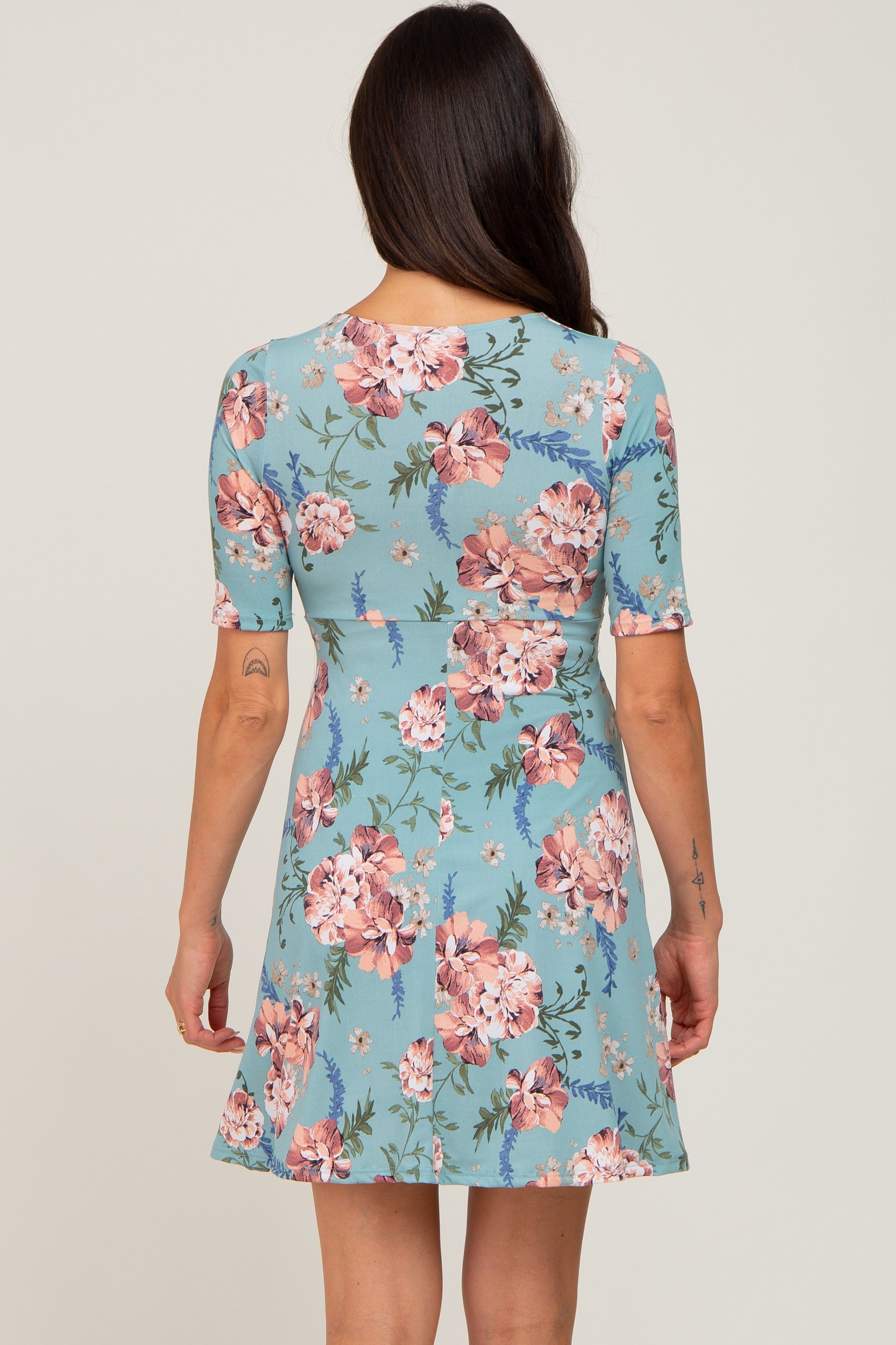 Mint Green Floral Waist Tie Dress PinkBlush