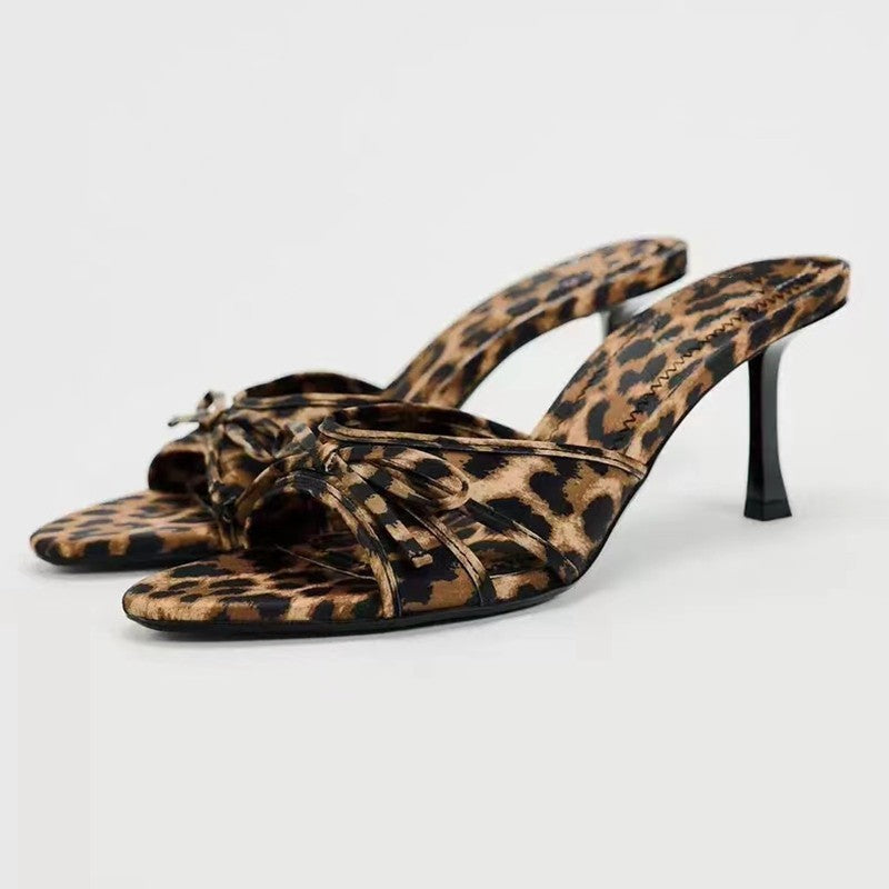 Bow Leopard Kitten Heel Sandals Coco’s Tee Boutique