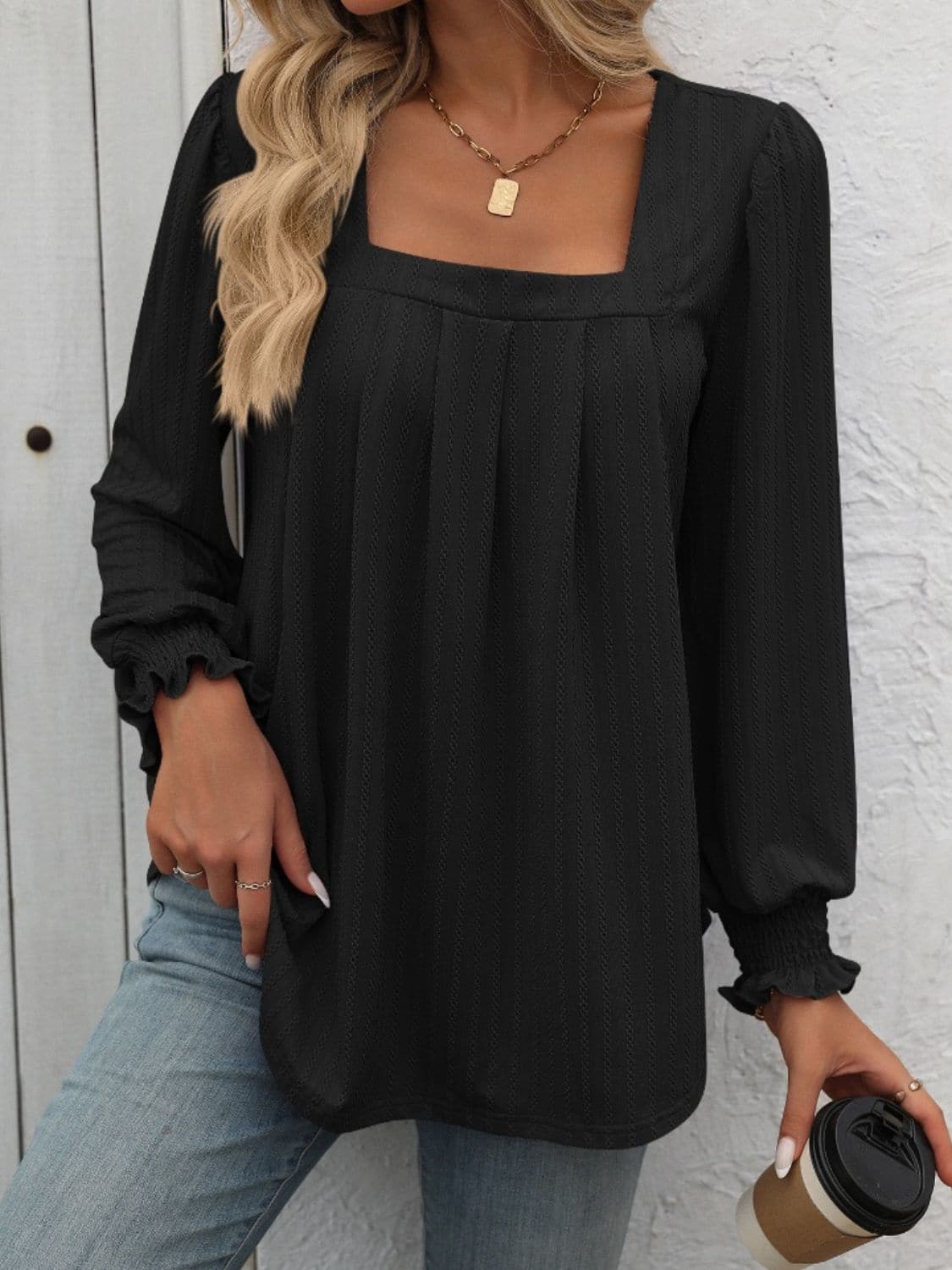 Square Neck Long Sleeve Top.