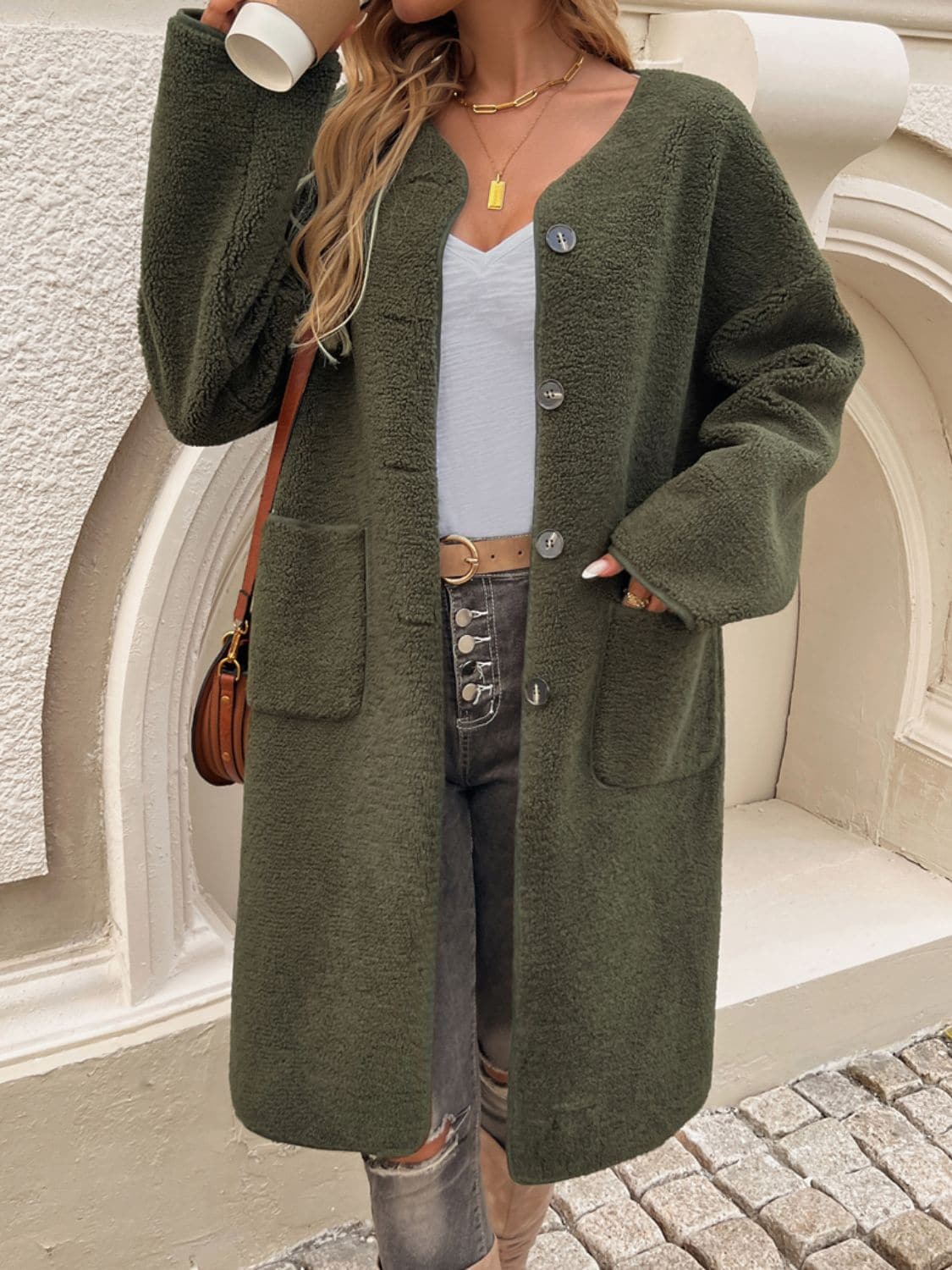 Chic button-up long sleeve coat