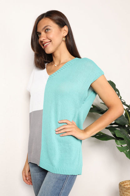 Double Take: Colorblock V-Neck Knit Top