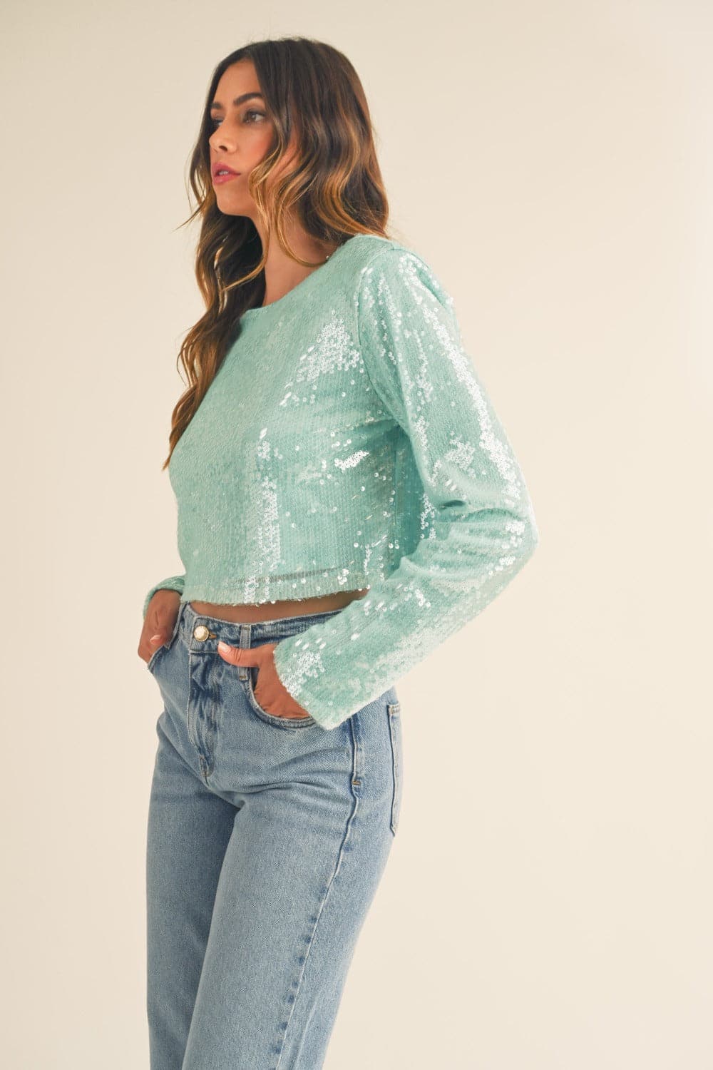 Glamorous sequin crop top with padding