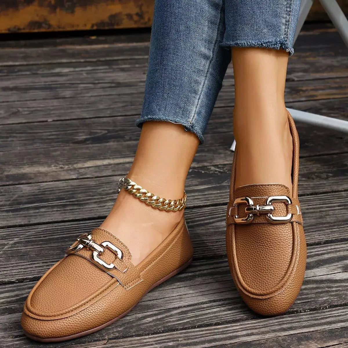 Buckle Decor Round Toe Slip-Ons Simply Love