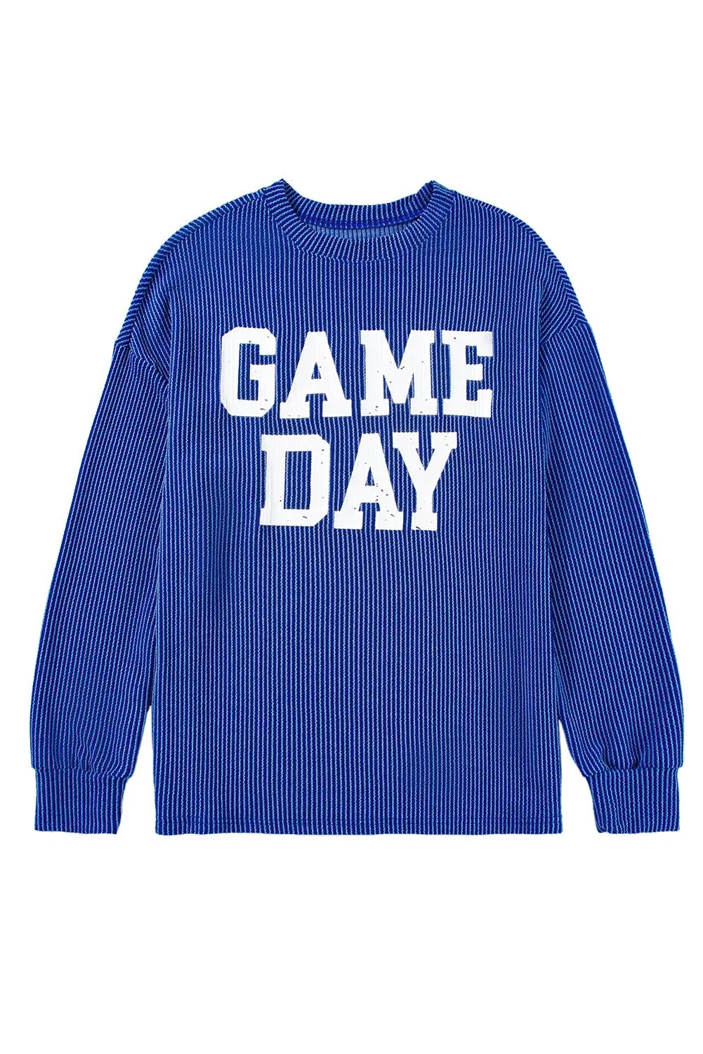 Bluing Corded GAME DAY Graphic Long Sleeve Crewneck Top Love Salve
