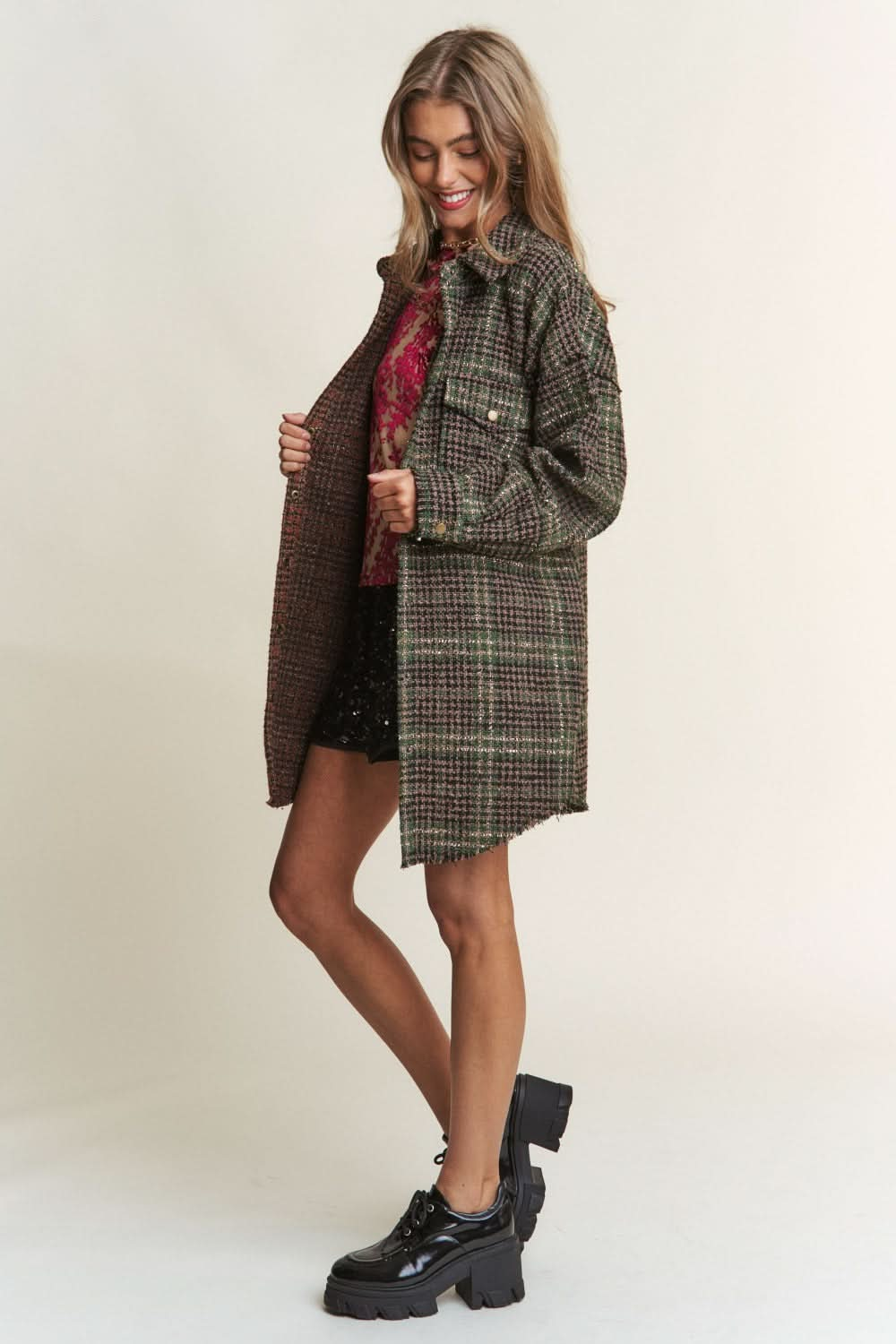 J.nna longline tweed plaid shacket