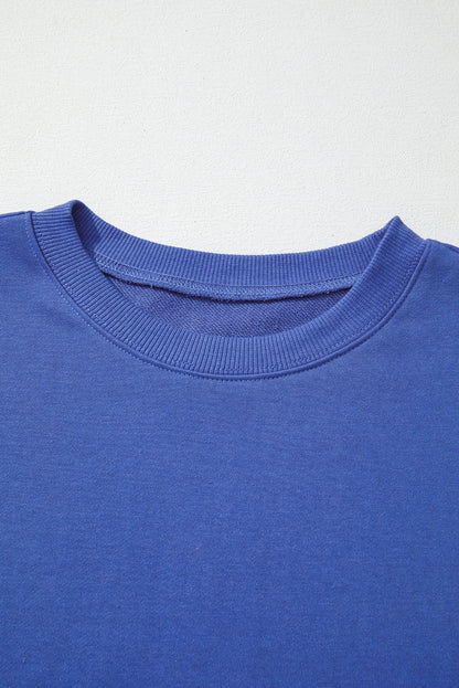 Premium Sky Blue Varsity Striped Drop Shoulder Oversized Sweatshirt