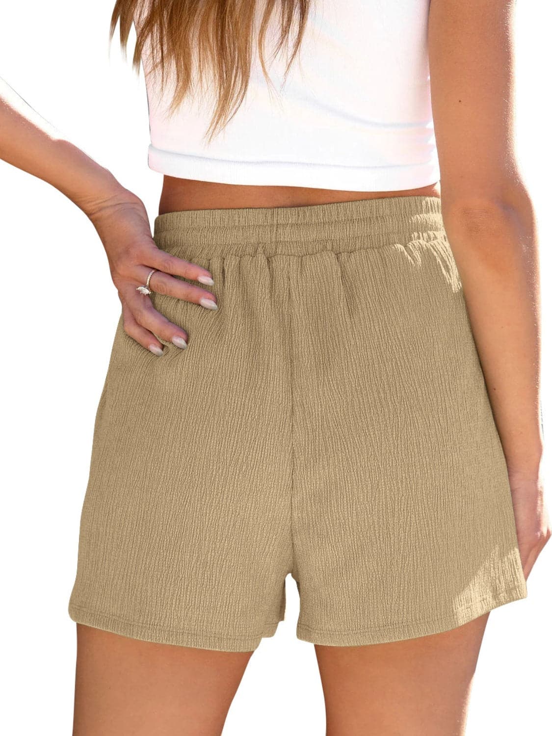 Drawstring High Waist Shorts with Pockets.