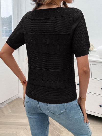 Round Neck Half Sleeve Knit Top.