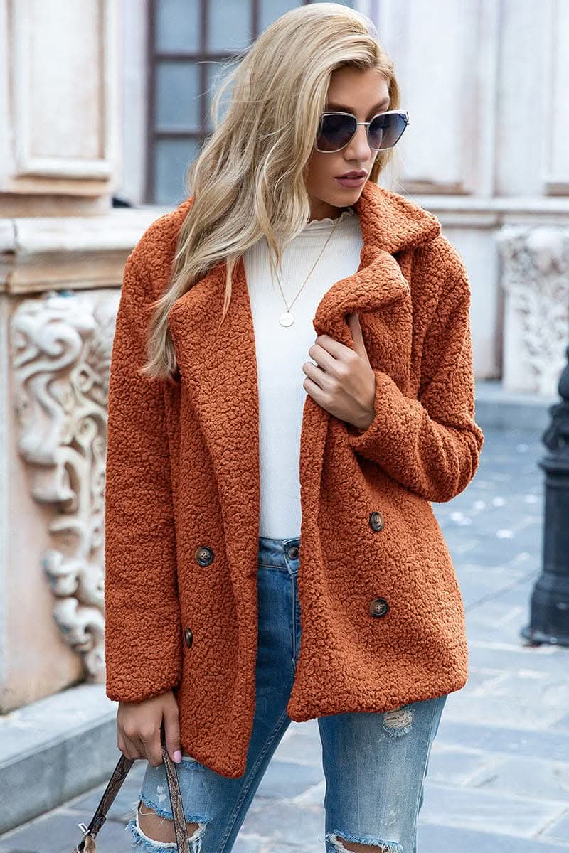 Chic lapel collar sherpa coat - Love Salve 