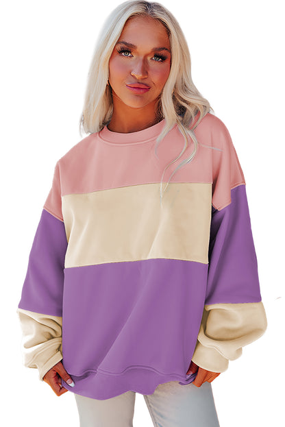 Cozy meadow mauve patchwork colorblock sweatshirt