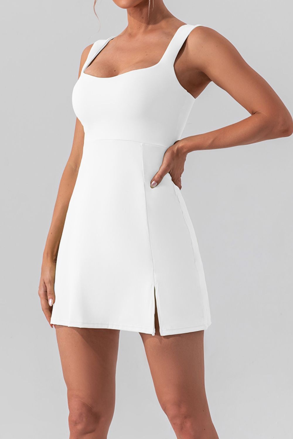 Square Neck Sleeveless Slit Mini Active Dress Coco’s Tee Boutique