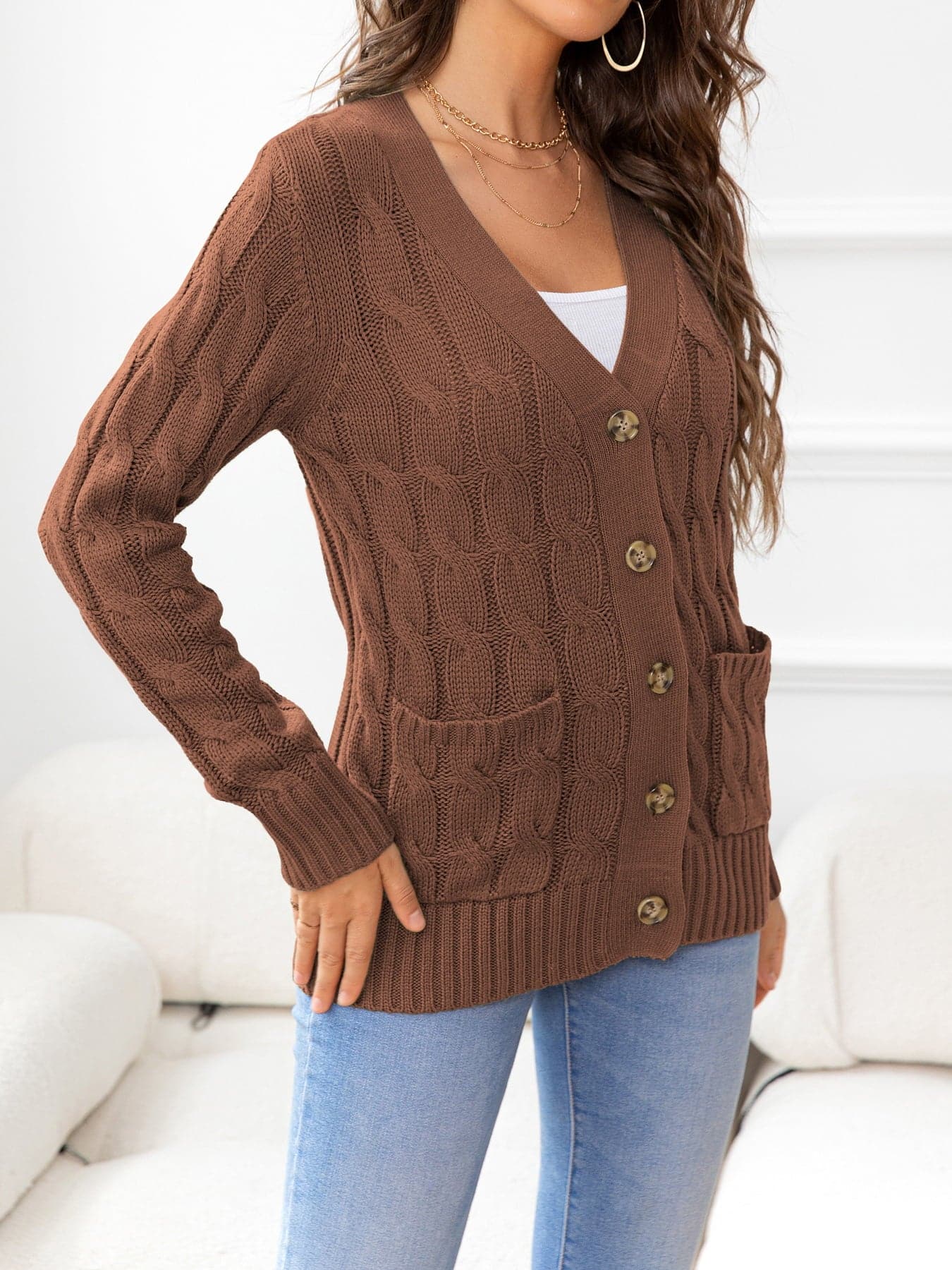 Button Down Cable-Knit Cardigan.