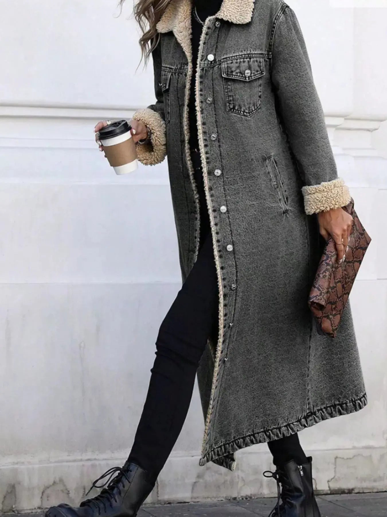 Sherpa Lined Longline Denim Jacket Simply Love