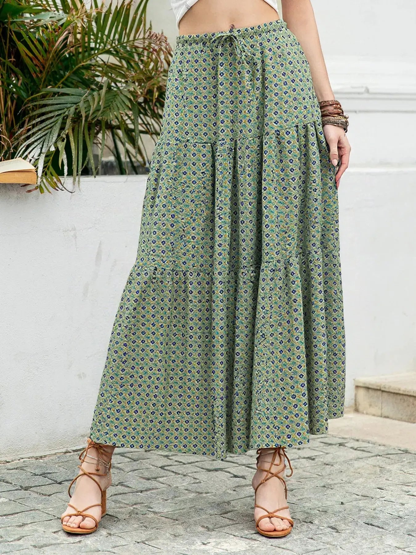 Boho Print Tiered Maxi Skirt Simply Love
