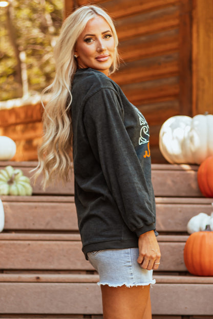 Cozy dark grey pumpkin spice baby sweatshirt for Halloween fun