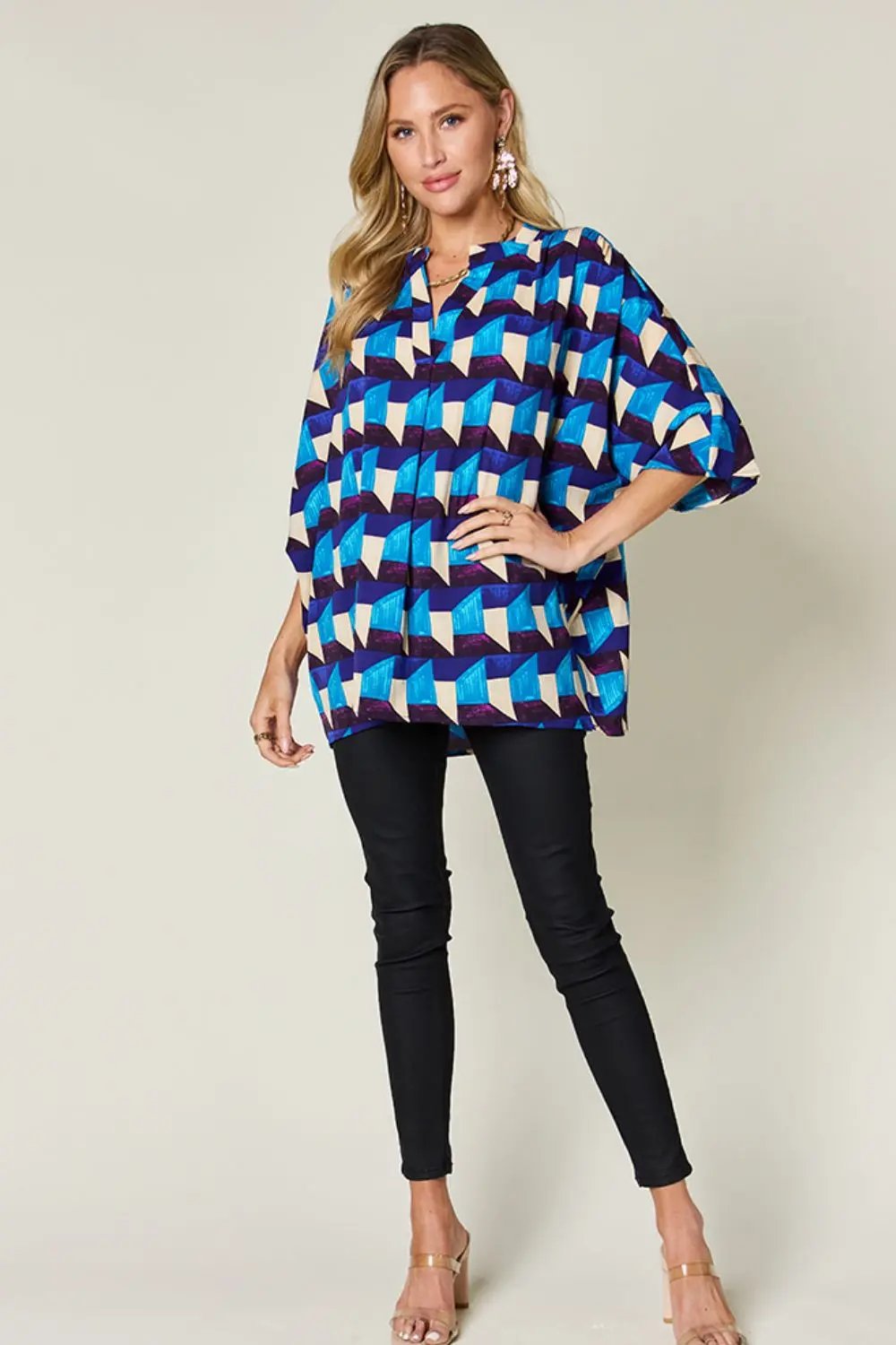 Double Take: Geometric Blouse, Notched Sleeves - Love Salve