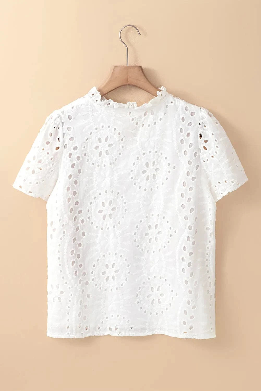 Eyelet Frill Short Sleeve Blouse.