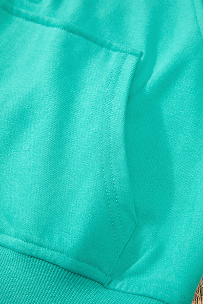 Aruba blue casual quarter zip sweatshirt with kangaroo pocket