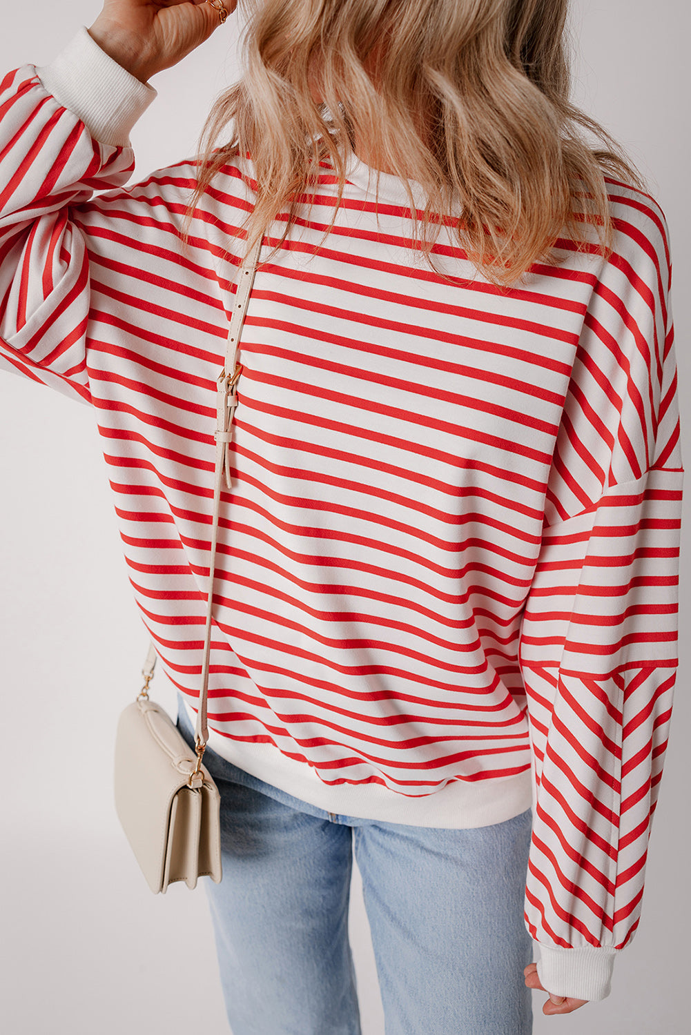 Chic orange stripe oversized crew neck sweatshirt