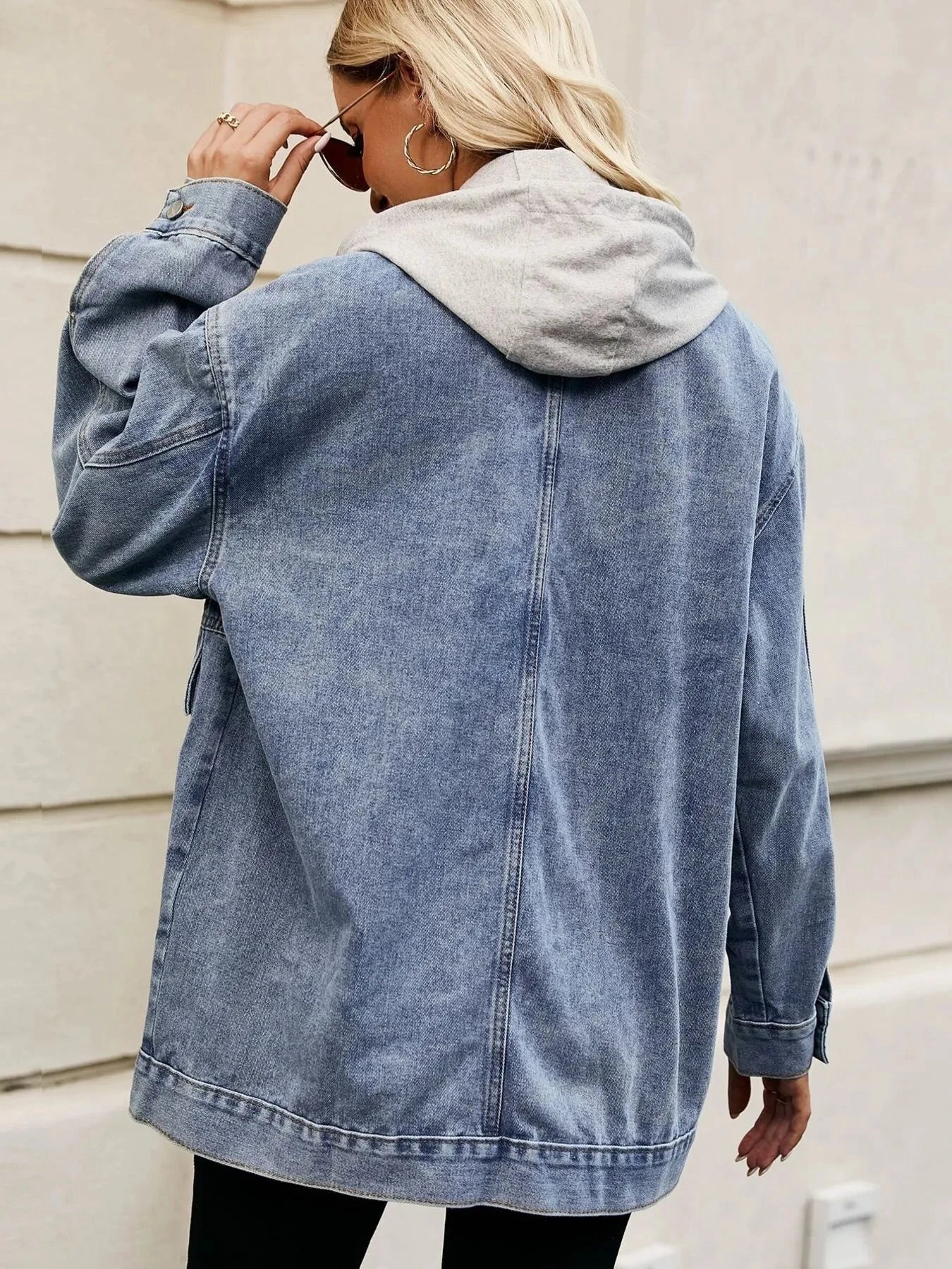 Oversized Button Up Denim Jacket with Hood Coco’s Tee Boutique