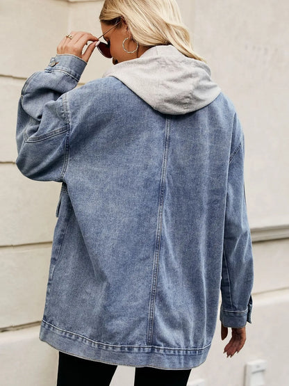 Oversized Button Up Denim Jacket with Hood