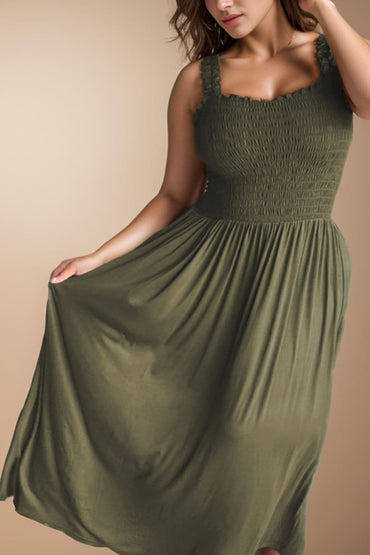 Plus Size Smocked Square Neck Maxi Dress.