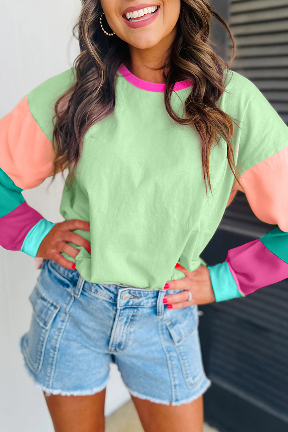 Oversized green colorblock top