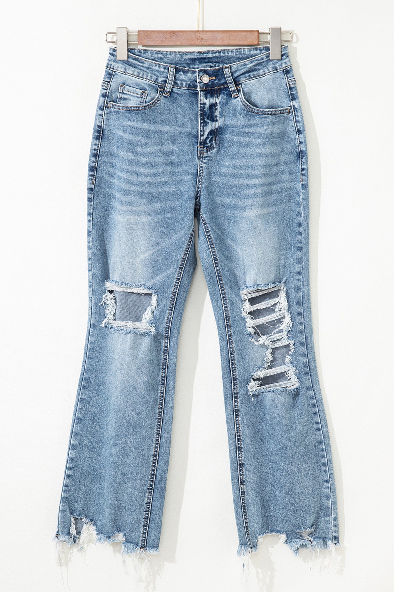 Myosotis Raw Hem Ripped Open Knee Fit Flare Jeans Denim Dear-Lover Dropshipping