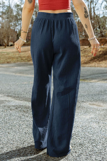 Texture Tied Wide Leg Pants.