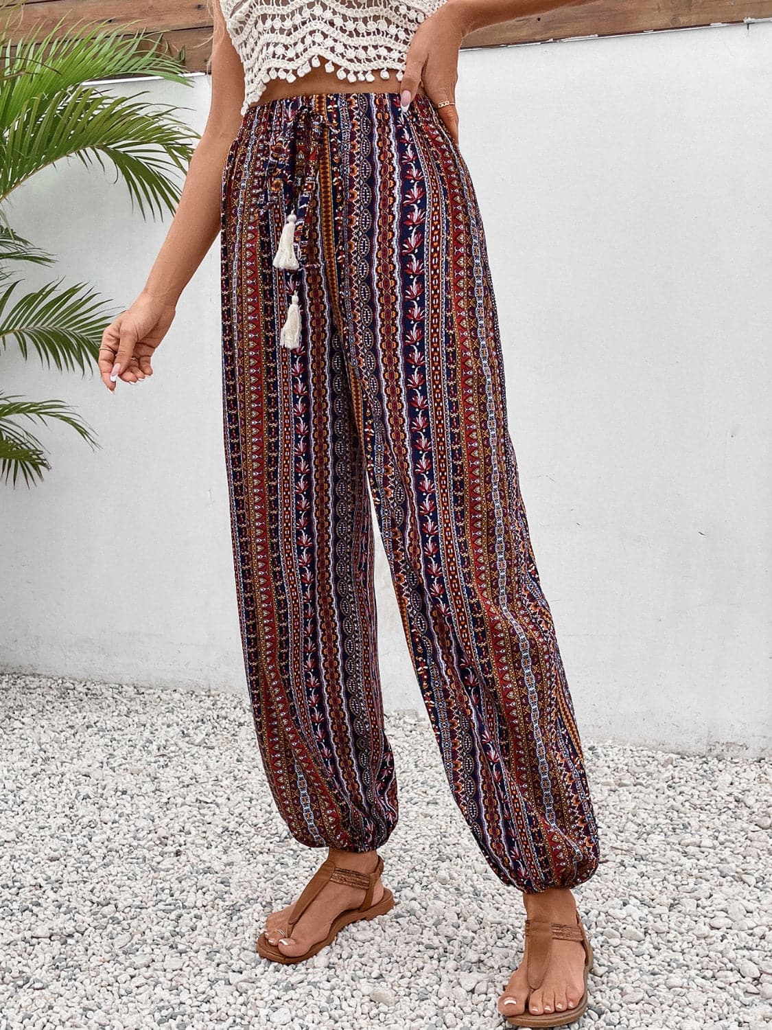 Tassel Printed High Waist Pants.